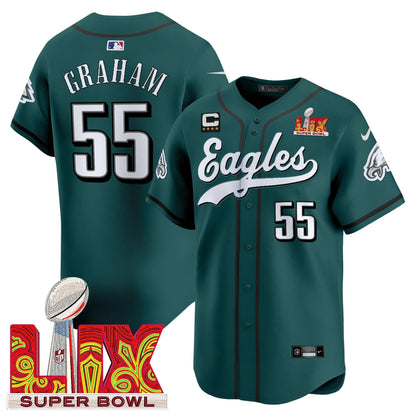 PHI Midnight Green Super Bowl LIX Vapor Baseball Jersey - All Stitched