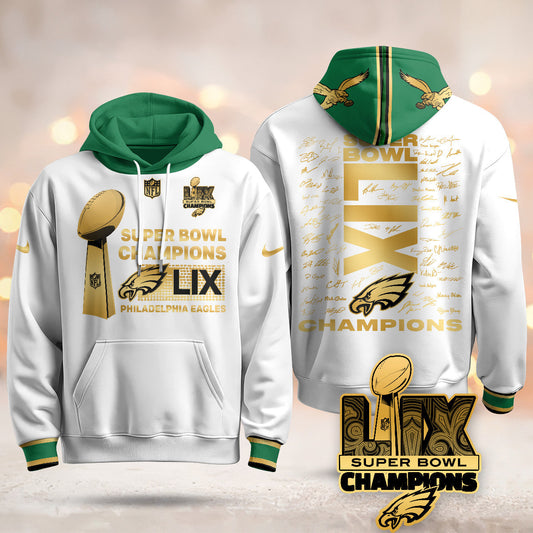 PHI Super Bowl LIX Champions Roster Signing Gold Hoodie - Printed-NQD