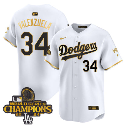 Men's Dodgers 2024 World Series Champions Gold Trim Vapor Premier Limited Jersey - All Stitched