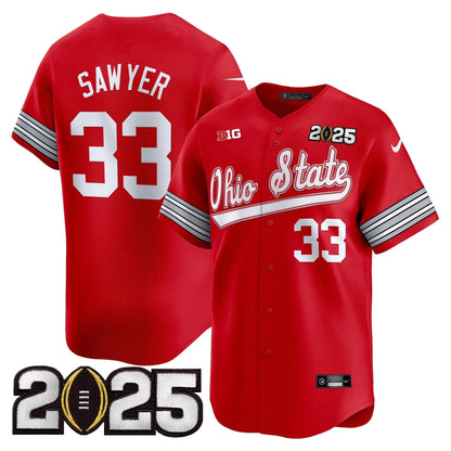 Men's Ohio State Buckeyes 'Heritage Stripe' 2025 CFP Final Patch Vapor Baseball Jersey V2 - All Stitched