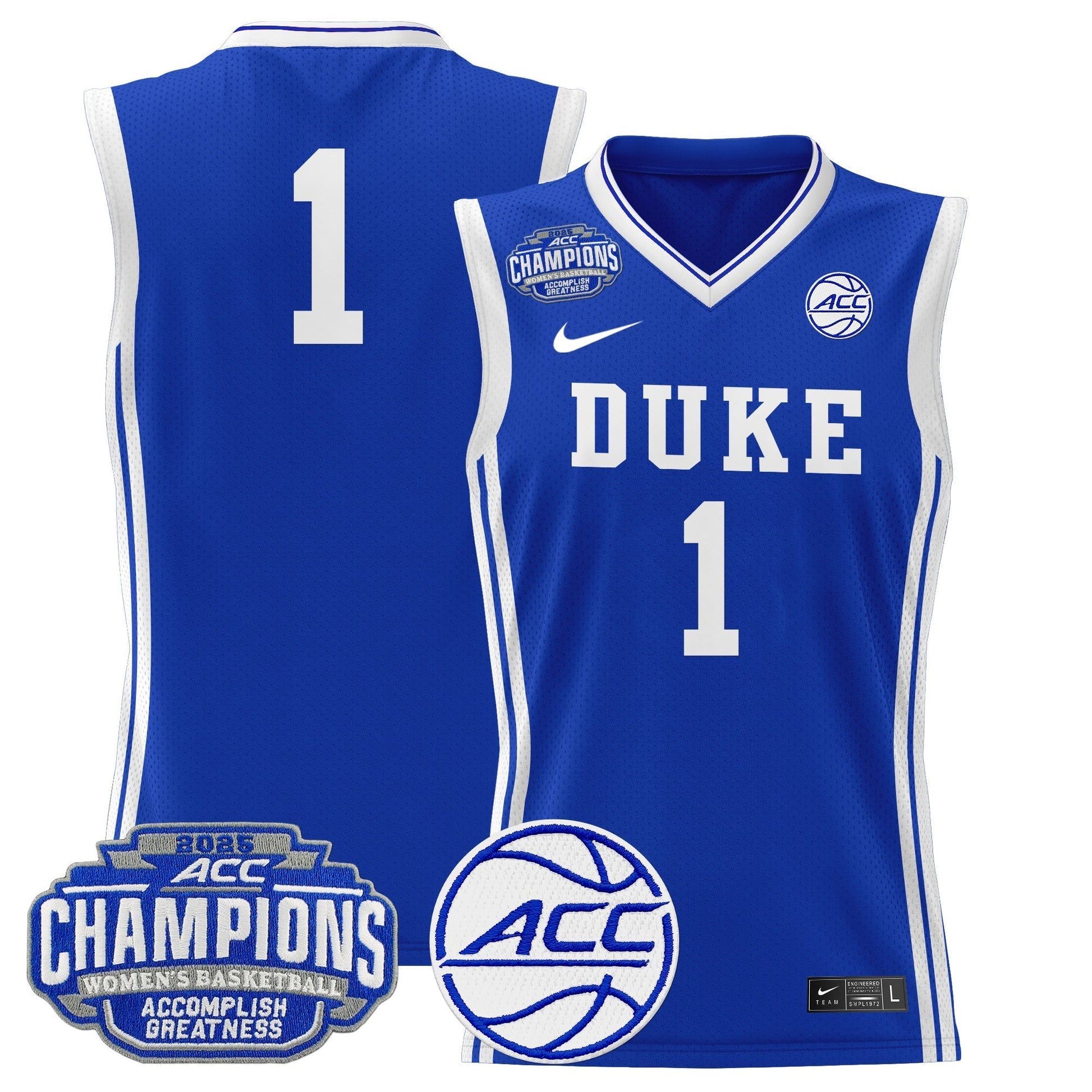 Men's Size - Duke Blue Devils 2025 ACC Women's Conference Tournament Champions Lightweight Basketball Jersey - All Stitched