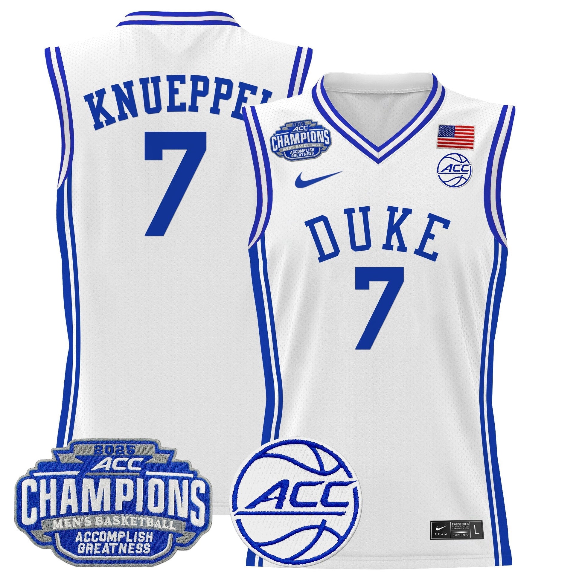 Men's Duke Blue Devils 2025 ACC Conference Tournament Champions Basketball Jersey - All Stitched