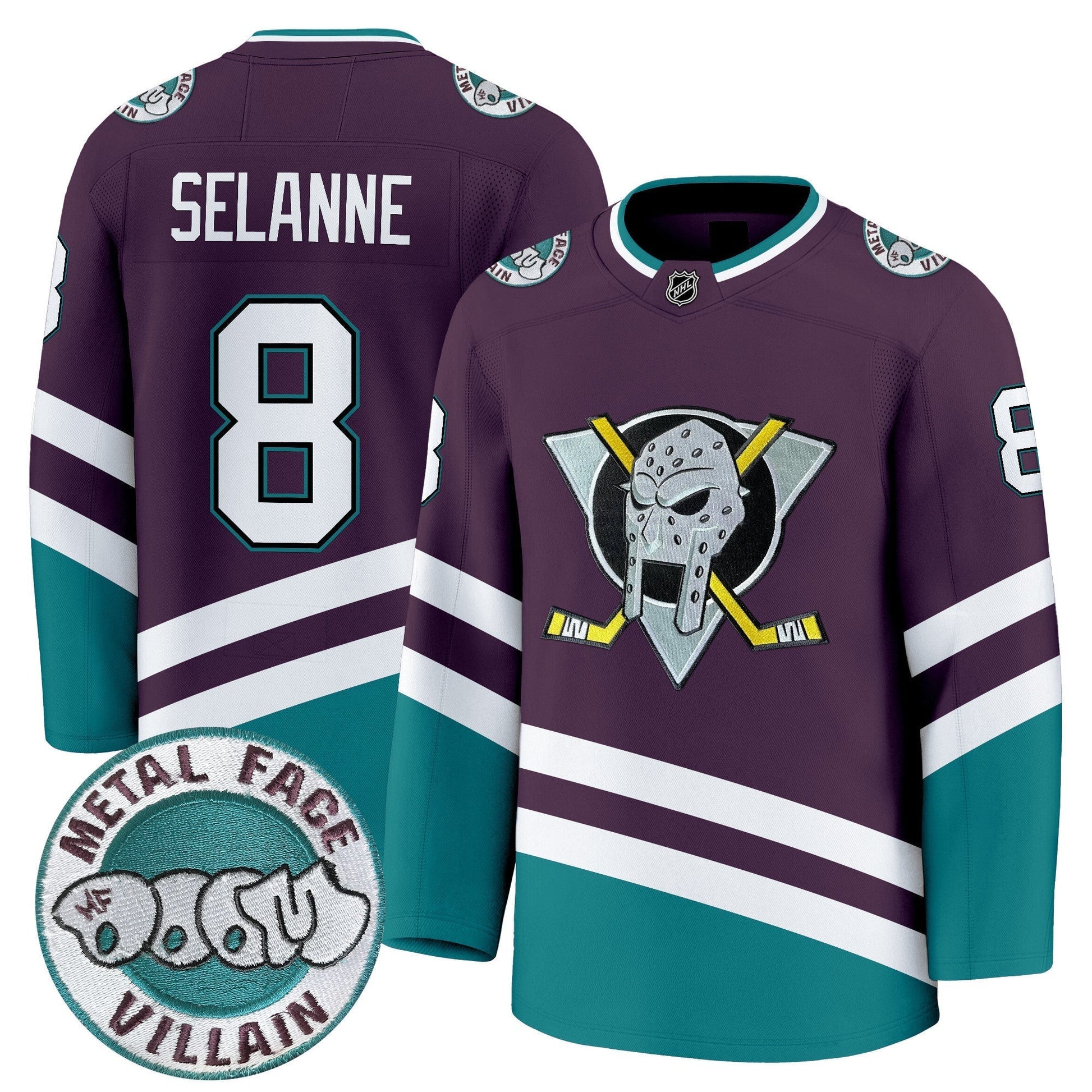 Anaheim Ducks MF DOOM Metal Face Villain Patch Premium Jersey - All Stitched