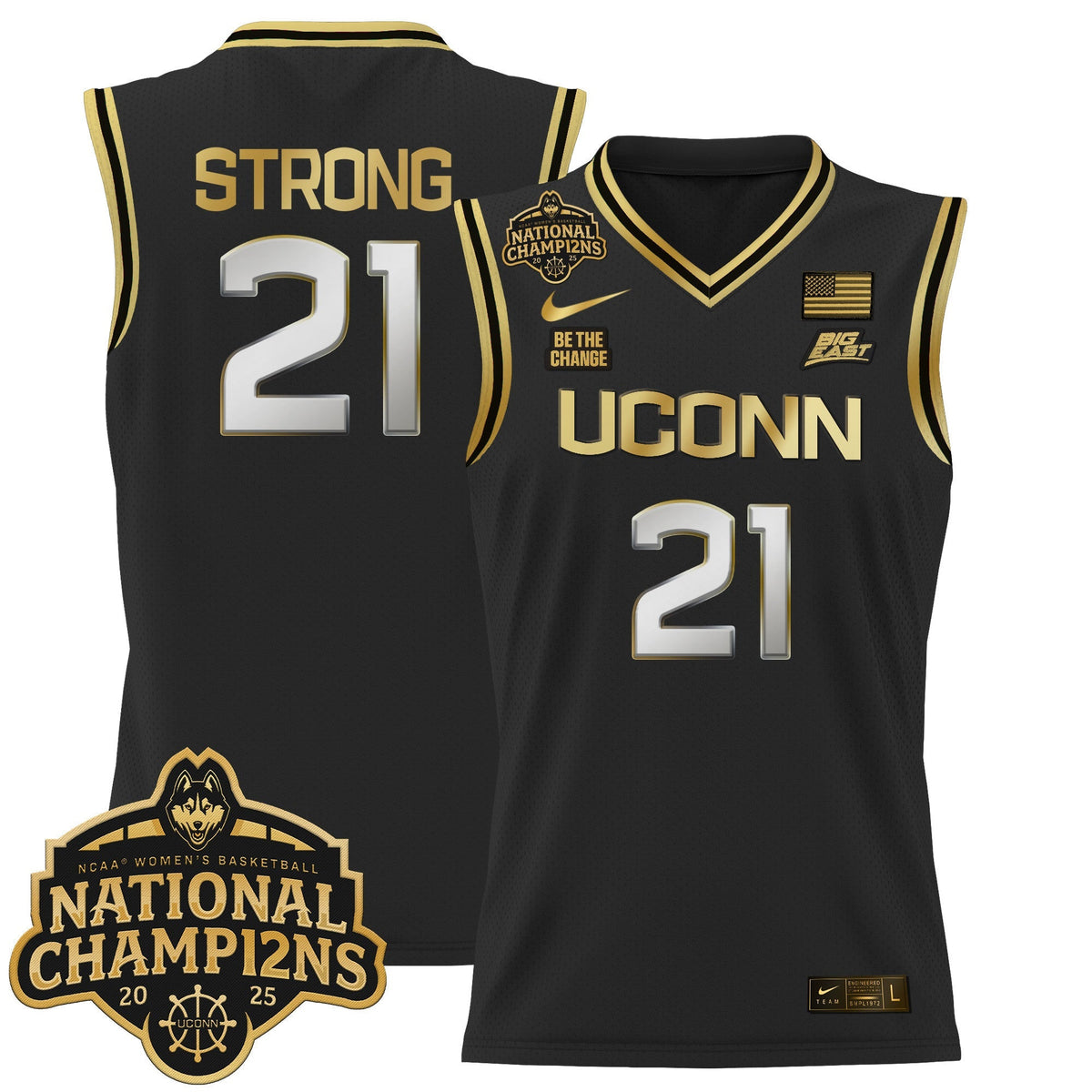 Men's Size - UConn Huskies 2025 Women's National Champions Patch Lightweight Basketball Jersey - All Stitched