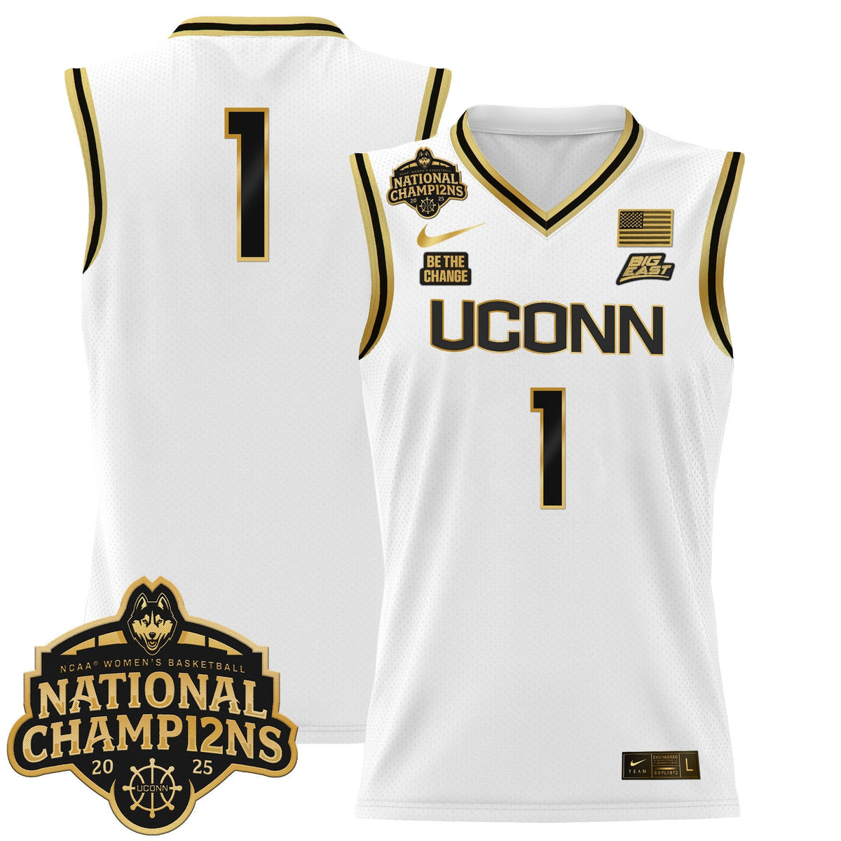 Men's Size - UConn Huskies 2025 Women's National Champions Patch Lightweight Basketball Jersey - All Stitched