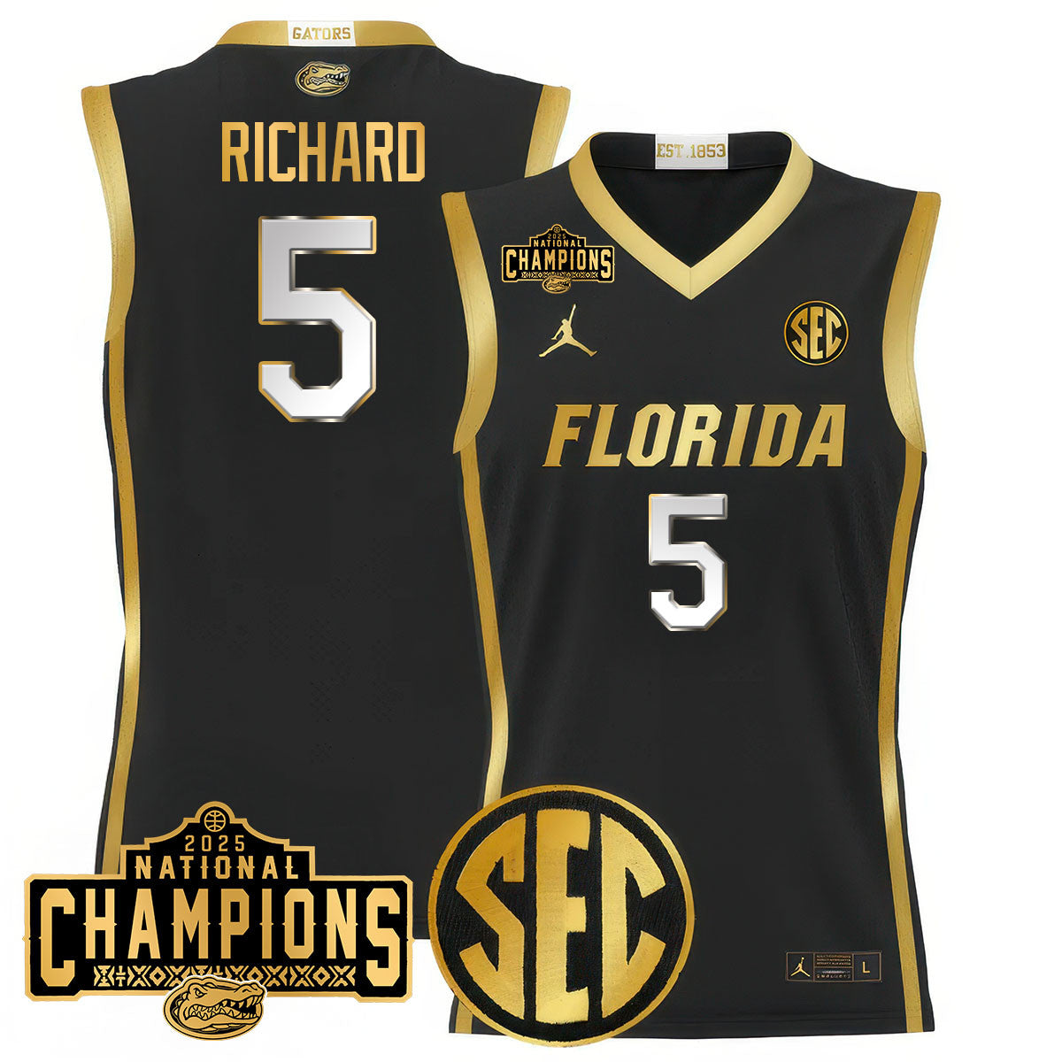 Men's Florida Gators 2025 National Champions Basketball Jersey N1 - All Stitched