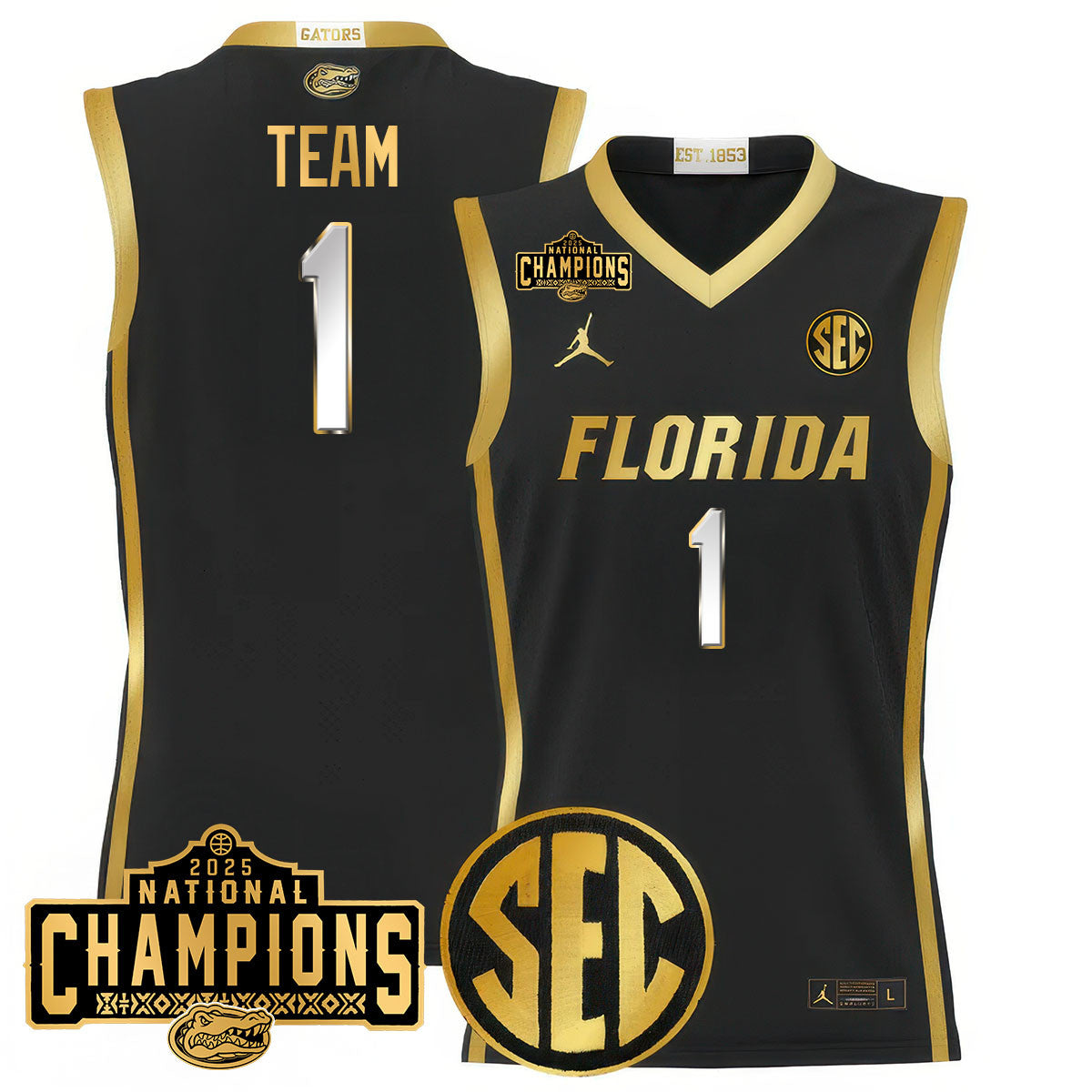 Men's Florida Gators 2025 National Champions Basketball Jersey N1 - All Stitched