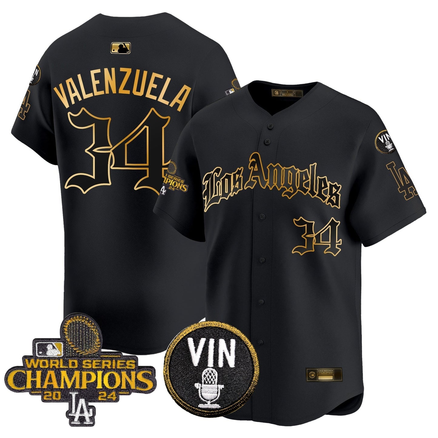 Men's Dodgers 2025 LA Gothic Style Gold Vapor Premier Limited Jersey - All Stitched