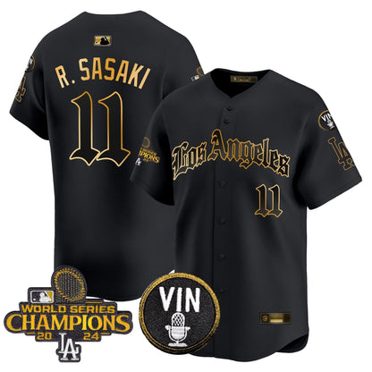 Men's Dodgers 2025 LA Gothic Style Gold Vapor Premier Limited Jersey - All Stitched