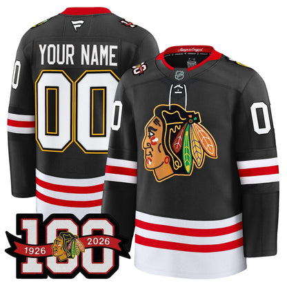Chicago Blackhawks 100th Anniversary Premium Custom Jersey - All Stitched