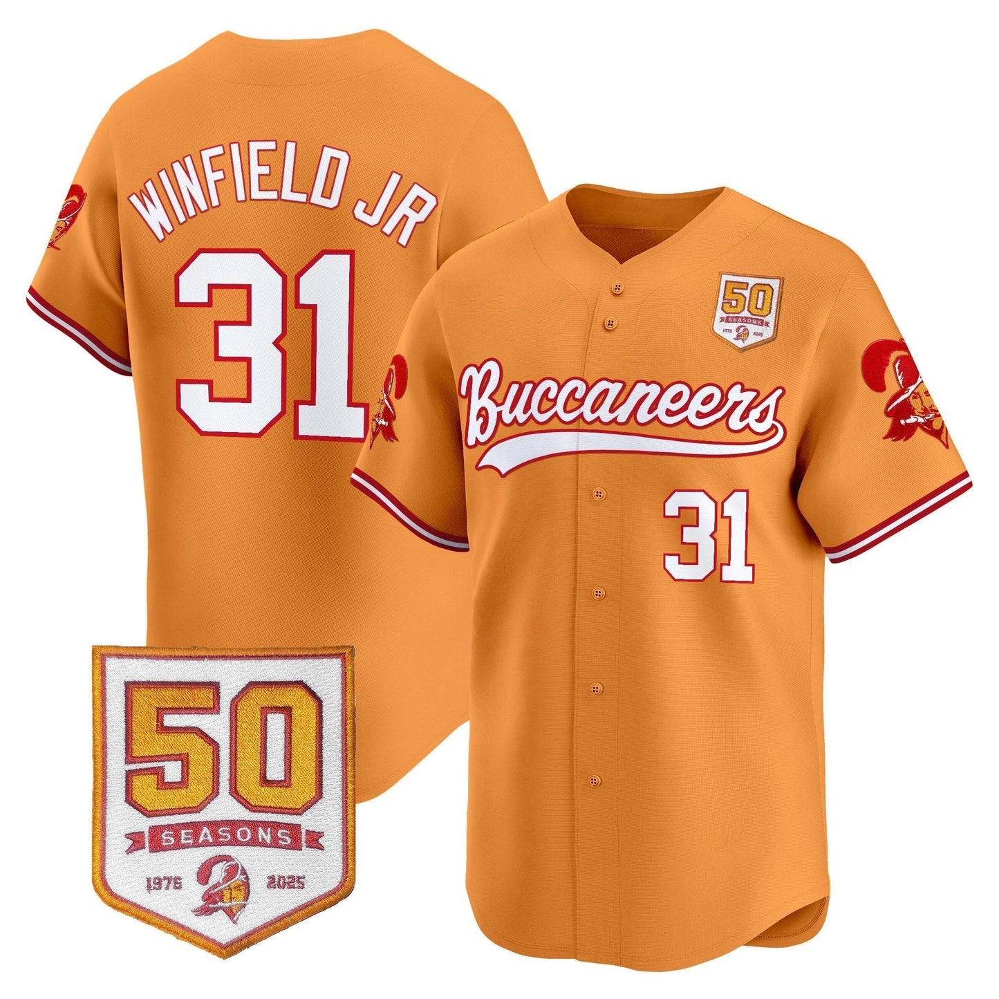 Men's Tampa Bay Buccaneers 50th Season Patch Vapor Baseball Jersey - All Stitched