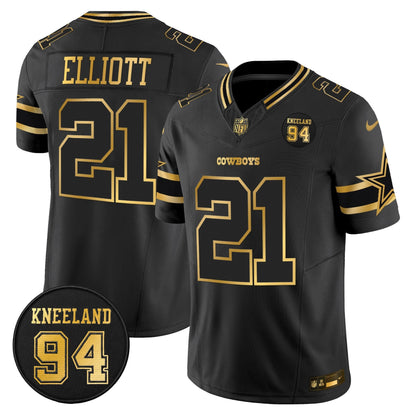 Men's Dallas Cowboys #94 Marshawn Kneeland Memorial Patch Gold Vapor Limited Jersey - All Stitched