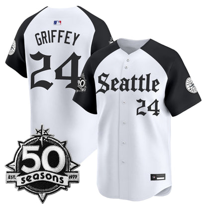 Men's Seattle Mariners 50 Seasons Patch Vapor Premier Limited Jersey - Gothic Edition - All Stitched