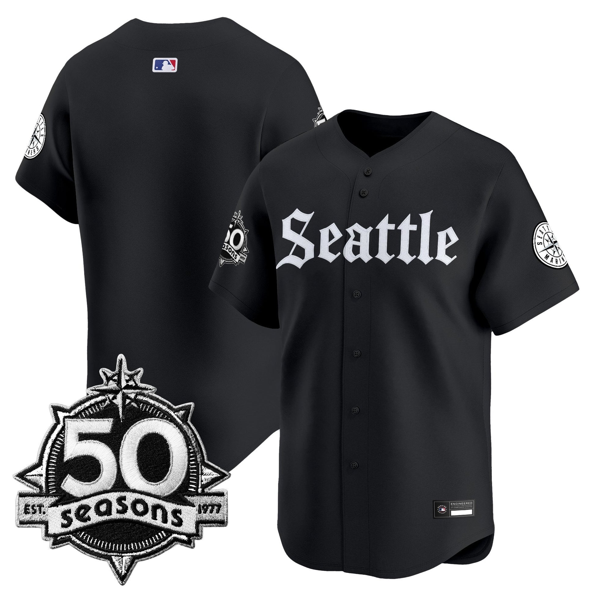 Men's Seattle Mariners 50 Seasons Patch Vapor Premier Limited Jersey - Gothic Edition - All Stitched