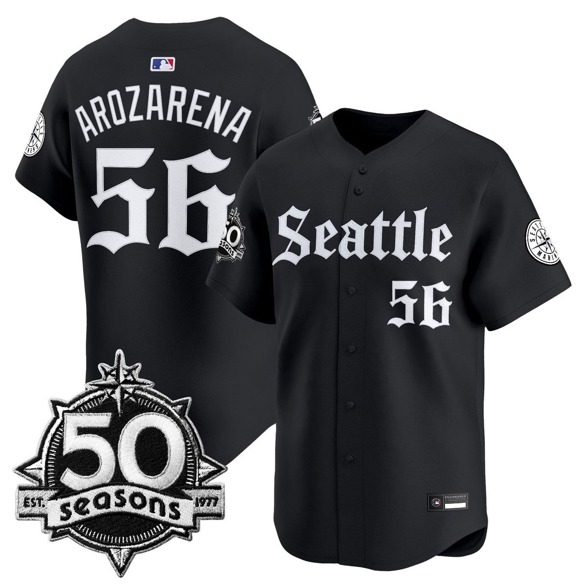 Men's Seattle Mariners 50 Seasons Patch Vapor Premier Limited Jersey - Gothic Edition - All Stitched
