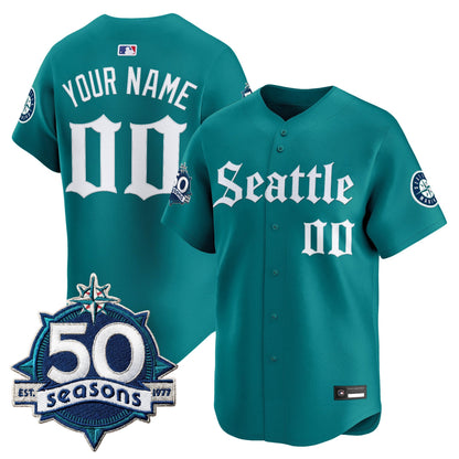Seattle Mariners 50 Seasons Patch Vapor Premier Limited Custom Jersey - Gothic Edition - All Stitched