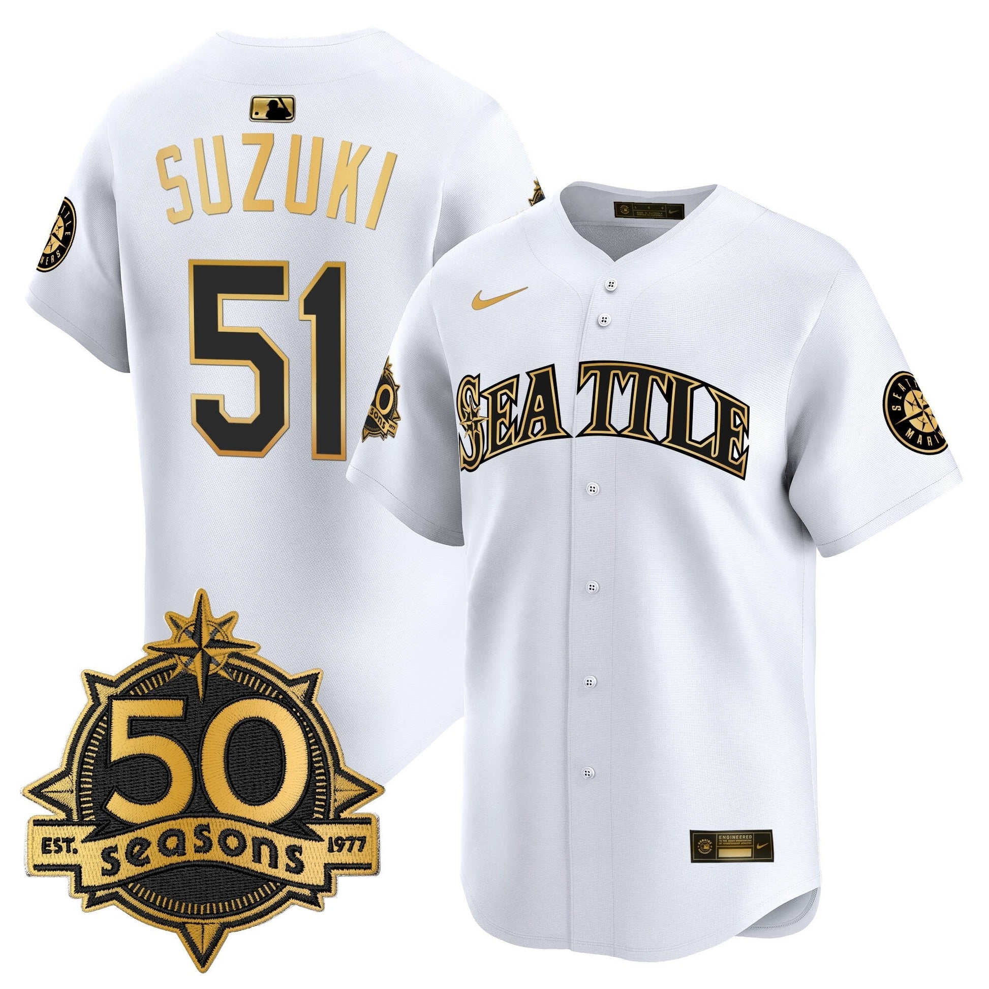 Men's Seattle Mariners 50 Seasons Patch Vapor Premier Limited Jersey - All Stitched