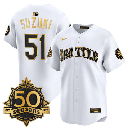 Men's Seattle Mariners 50 Seasons Patch Vapor Premier Limited Jersey - All Stitched