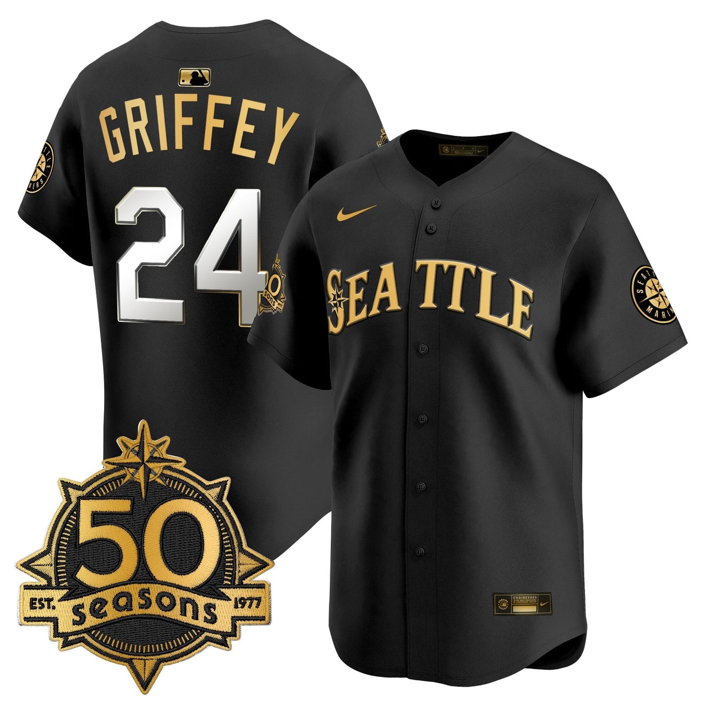 Men's Seattle Mariners 50 Seasons Patch Vapor Premier Limited Jersey - All Stitched