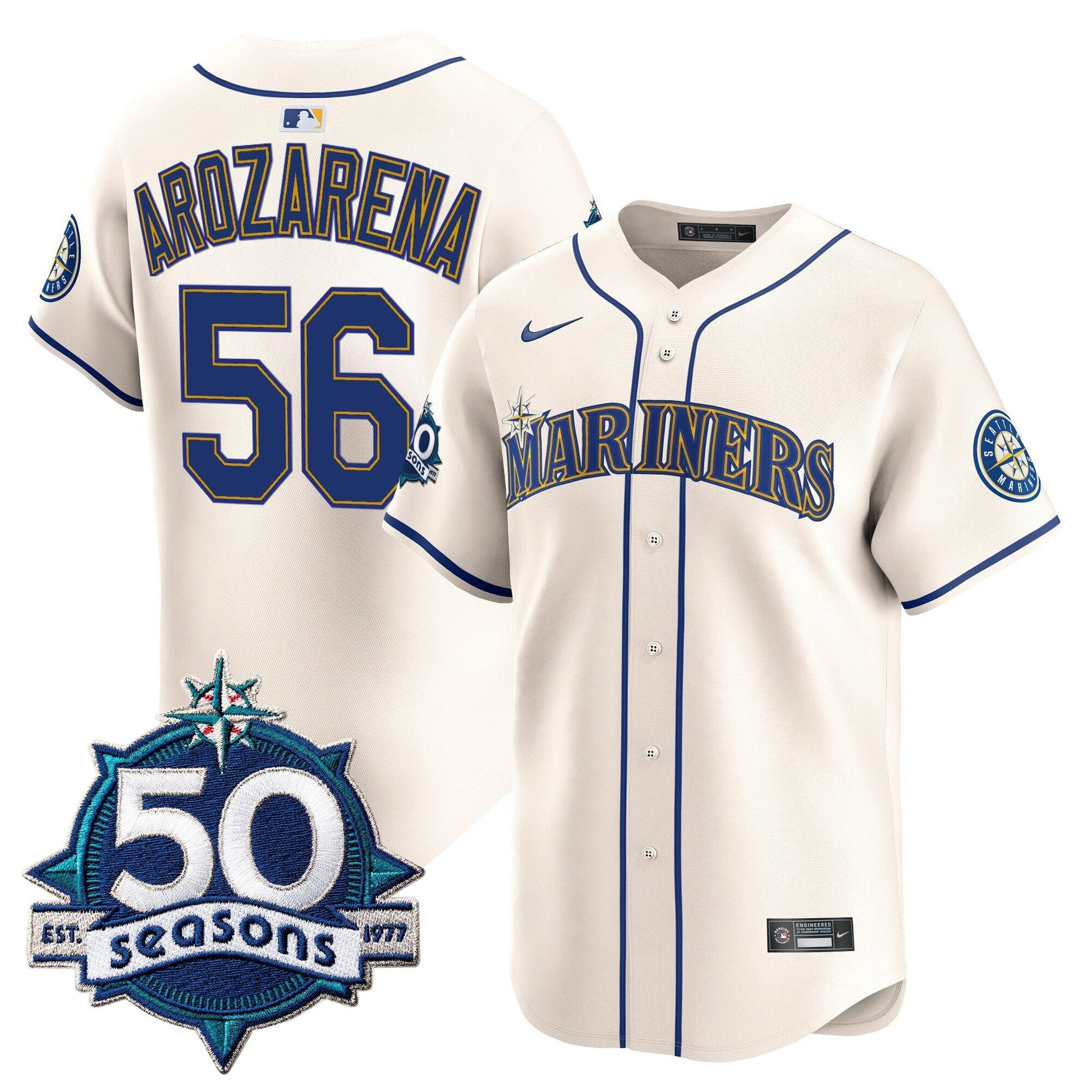 Men's Seattle Mariners 50 Seasons Patch Vapor Premier Limited Jersey - All Stitched
