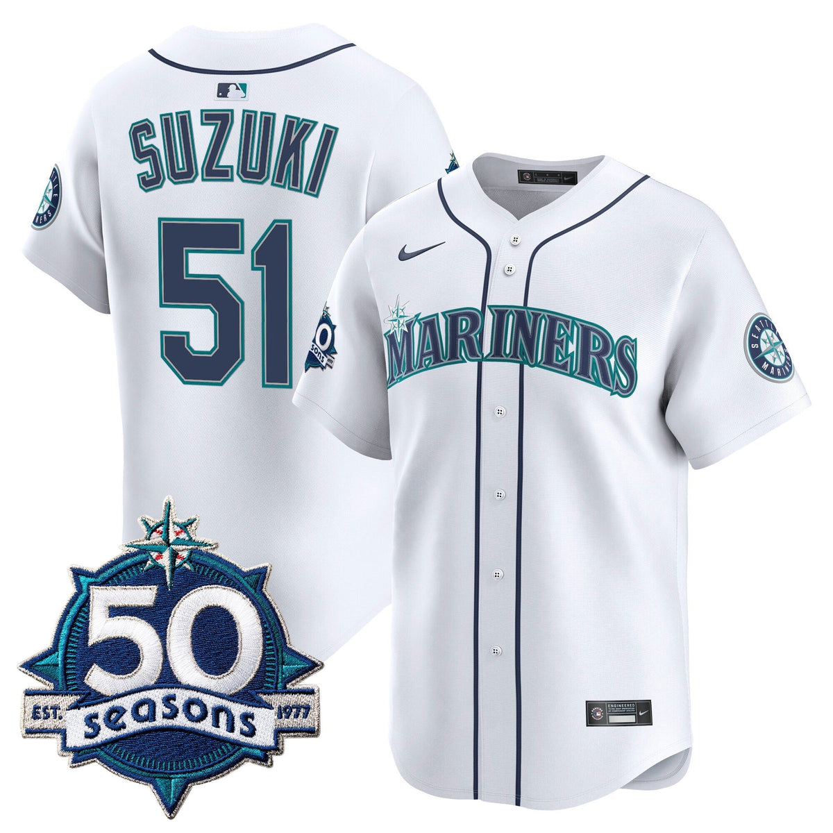 Men's Seattle Mariners 50 Seasons Patch Vapor Premier Limited Jersey - All Stitched