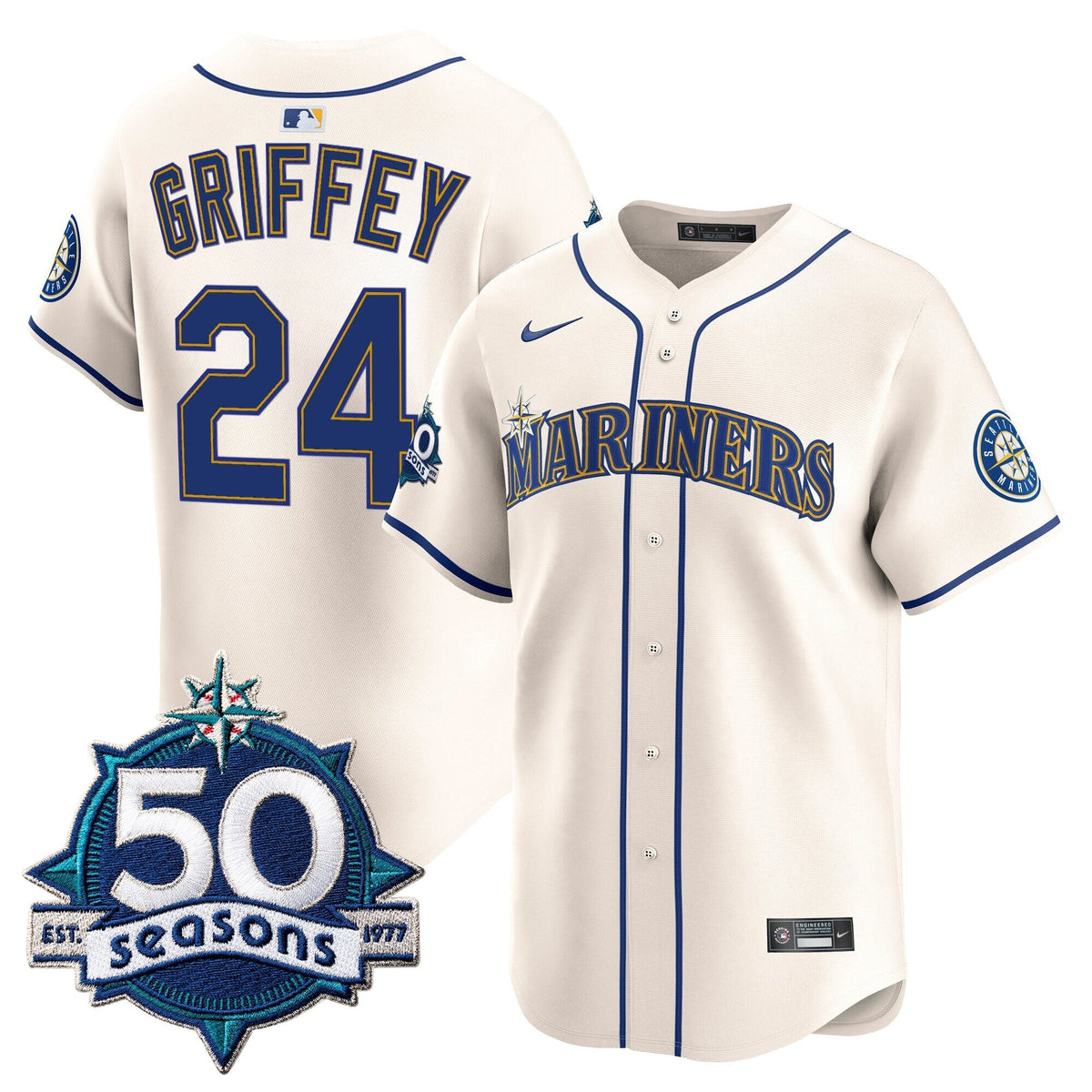Men's Seattle Mariners 50 Seasons Patch Vapor Premier Limited Jersey - All Stitched
