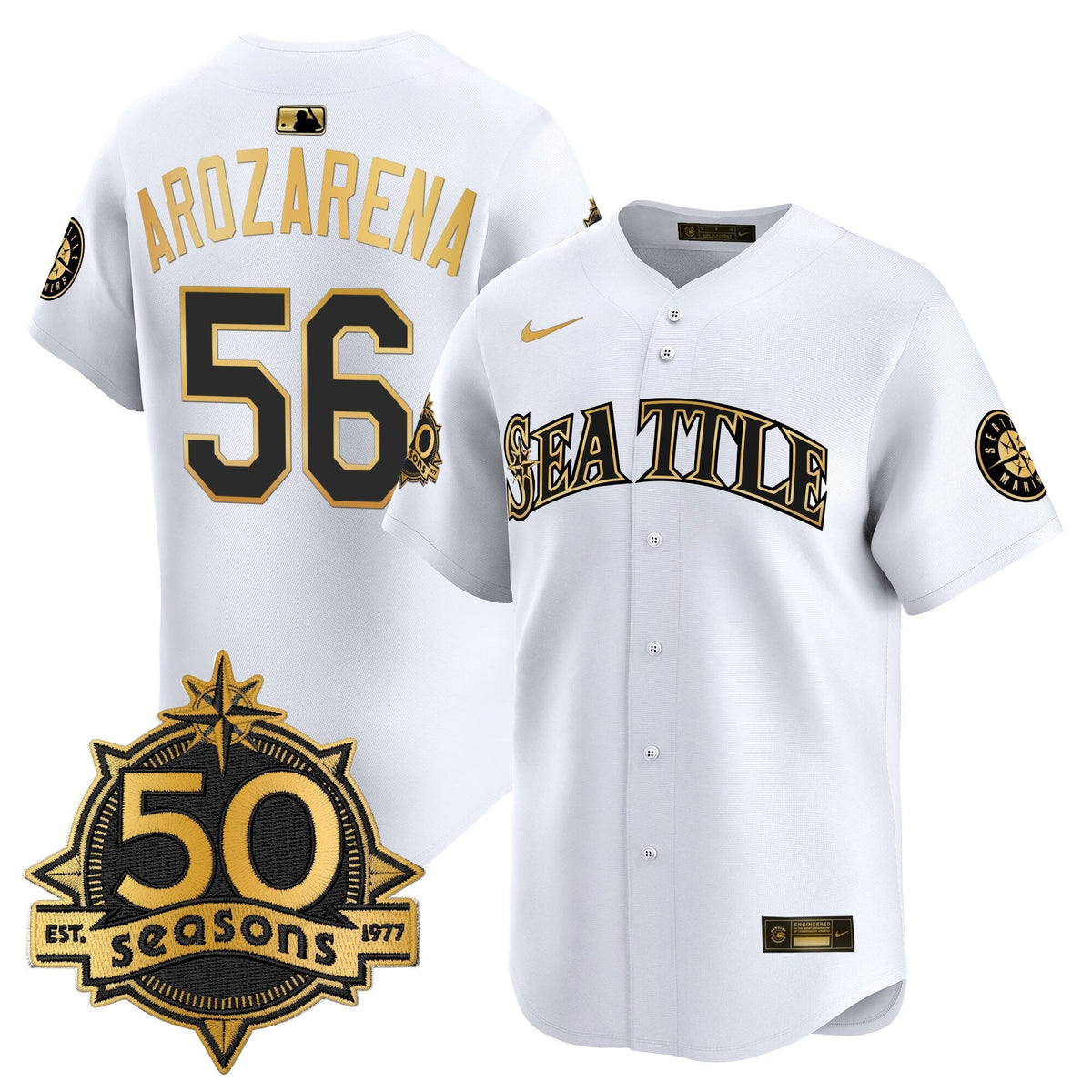 Men's Seattle Mariners 50 Seasons Patch Vapor Premier Limited Jersey - All Stitched