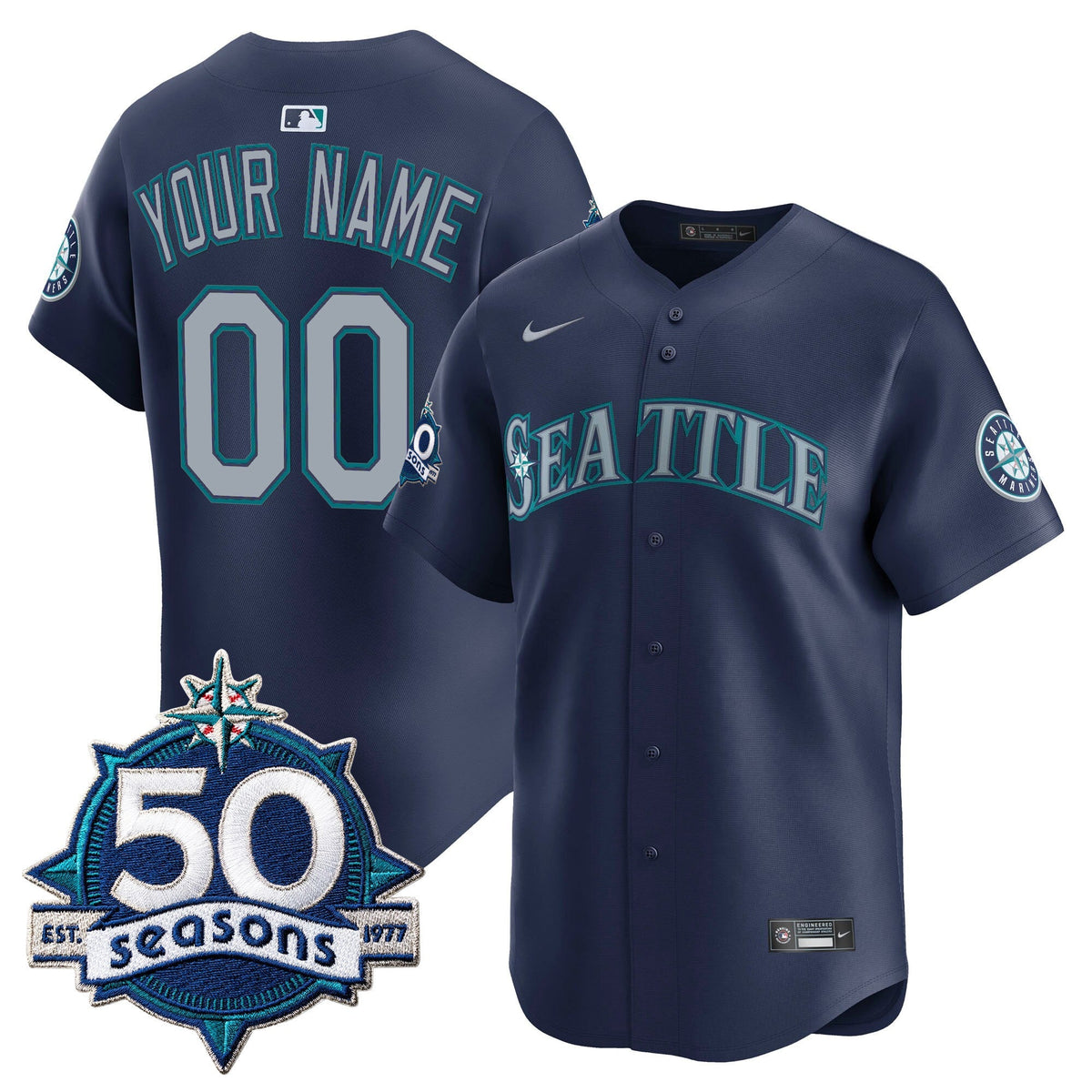Seattle Mariners 50 Seasons Patch Vapor Premier Limited Custom Jersey - All Stitched