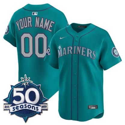 Seattle Mariners 50 Seasons Patch Vapor Premier Limited Custom Jersey - All Stitched