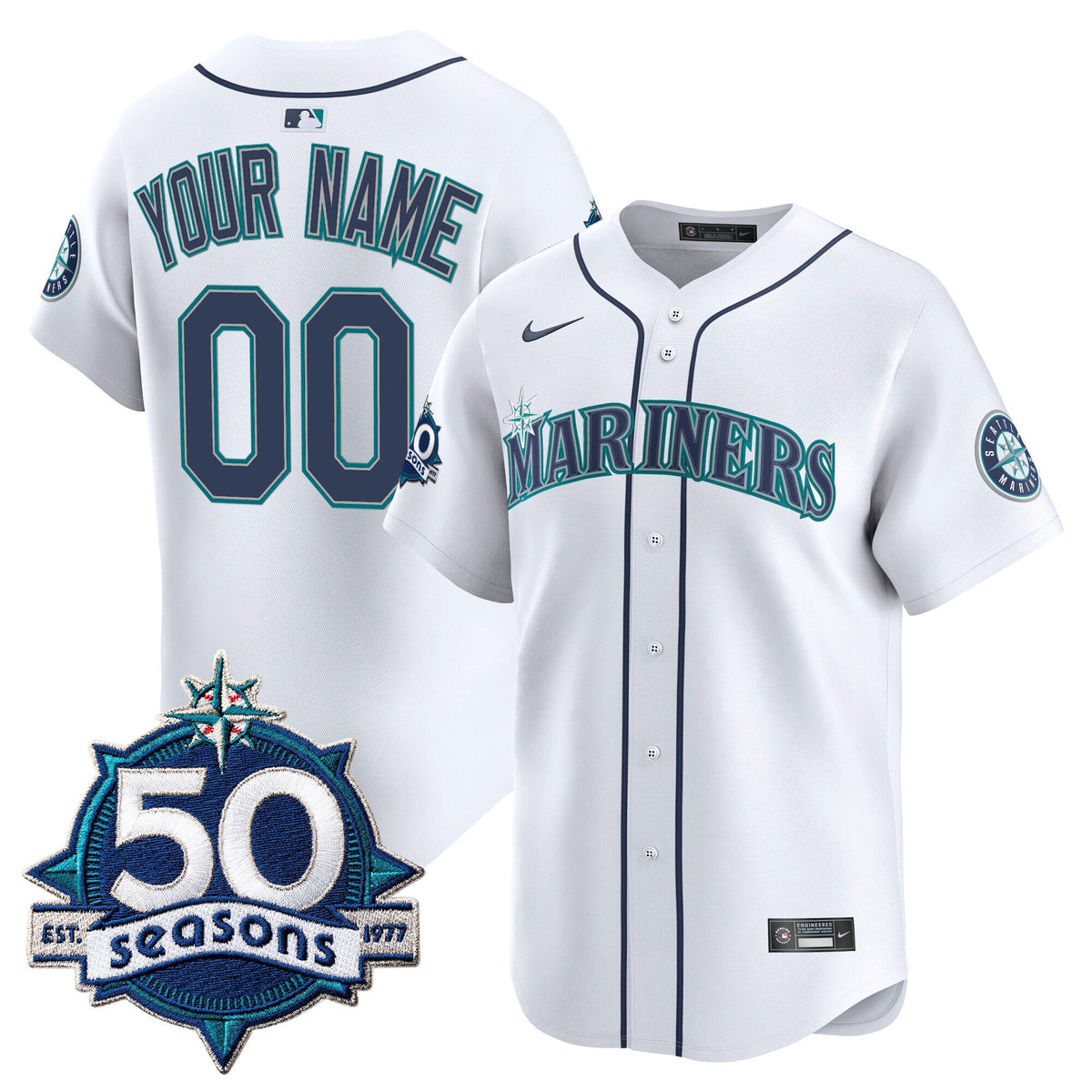 Seattle Mariners 50 Seasons Patch Vapor Premier Limited Custom Jersey - All Stitched
