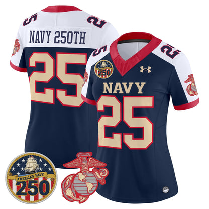 Women's Navy Midshipmen Vapor USMC Premier Jersey - 250th Anniversary Patch - All Stitched