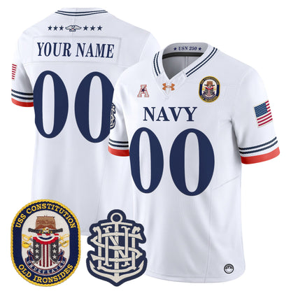 Navy Midshipmen 250th Anniversary Vapor Limited Custom Jersey - USS Constitution Patch - Stitched