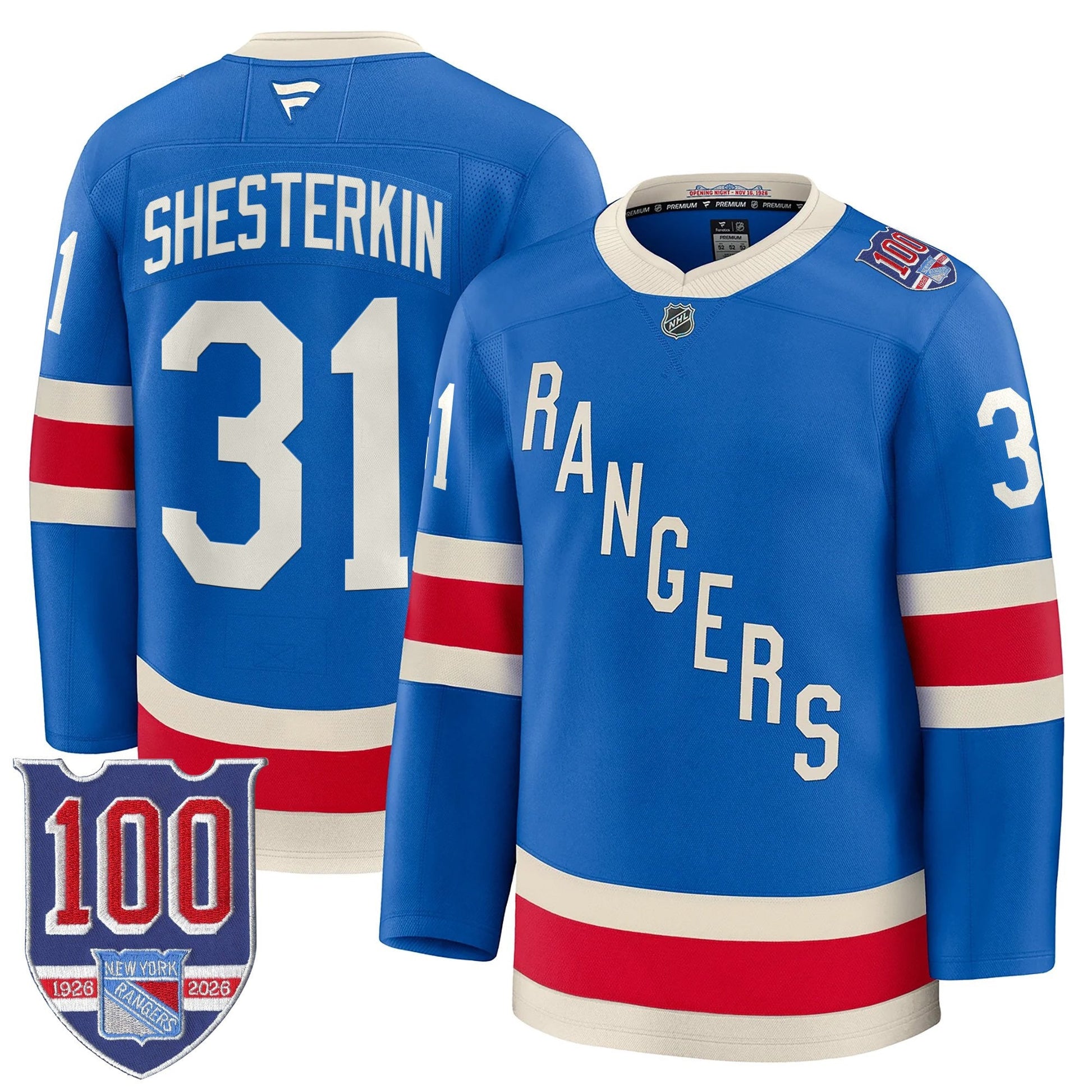 New York Rangers 1926 Throwback Premium Jersey - 100th Anniversary Patch - All Stitched