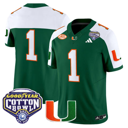 Men's Miami Hurricanes 2025 Vapor Limited Jersey - 2025 Cotton Bowl Patch - All Stitched