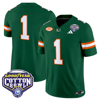 Men's Miami Hurricanes 2025 Vapor Limited Jersey - 2025 Cotton Bowl Patch - All Stitched