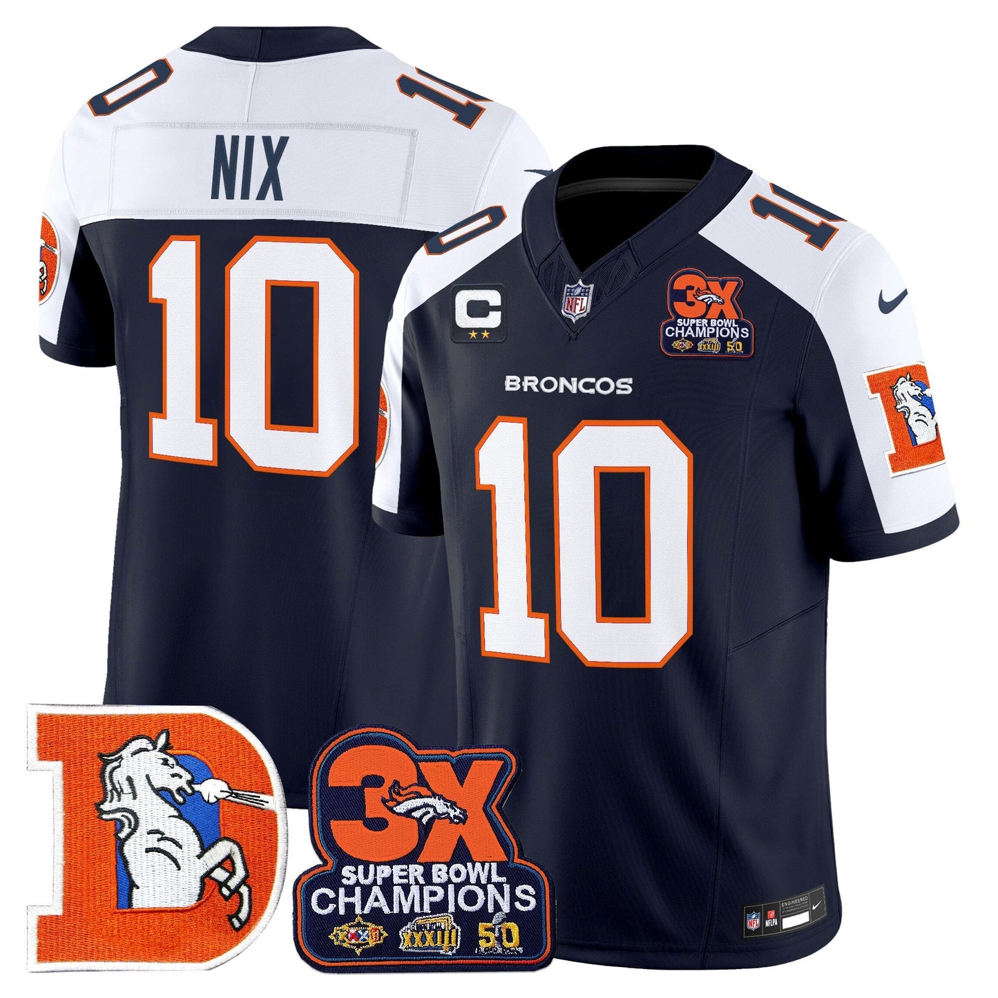 Men's Denver Broncos Throwback Vapor Limited Jersey - 3-Time Champions Patch - All Stitched