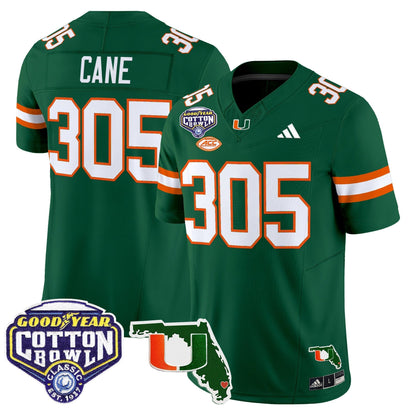 Men's Miami Hurricanes 2025 Cotton Bowl & Florida Patch Vapor Limited Jersey - All Stitched