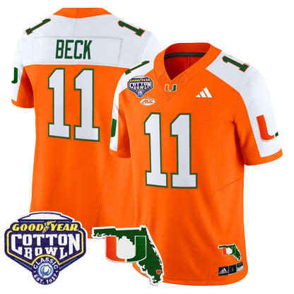 Men's Miami Hurricanes 2025 Cotton Bowl & Florida Patch Vapor Limited Jersey - All Stitched
