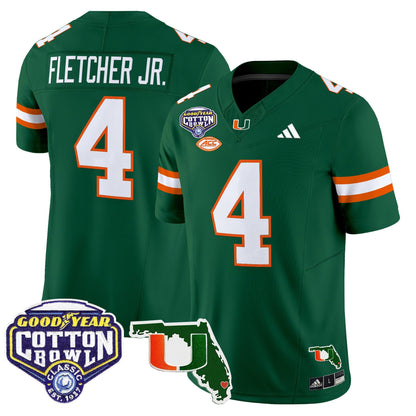 Men's Miami Hurricanes 2025 Cotton Bowl & Florida Patch Vapor Limited Jersey - All Stitched