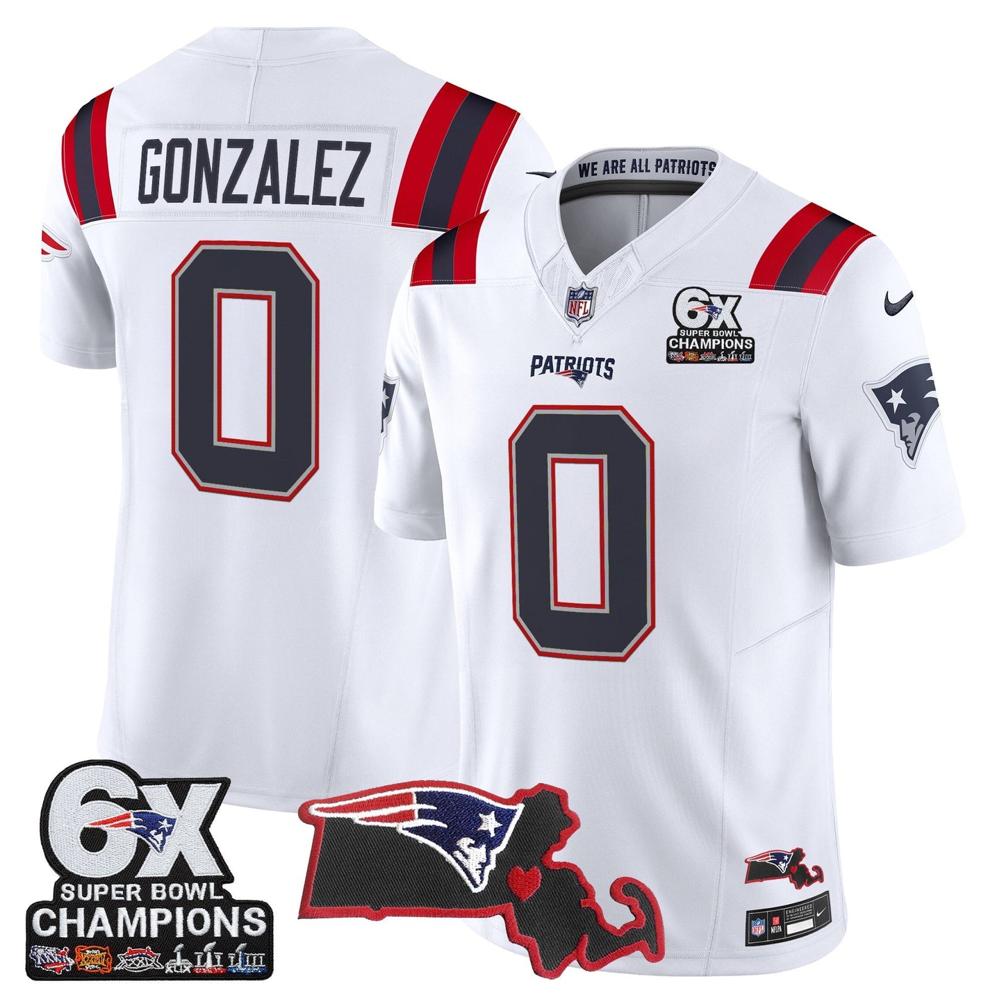 Men's New England Patriots 6-Time Champions & Massachusetts Patch Vapor Limited Jersey - All Stitched