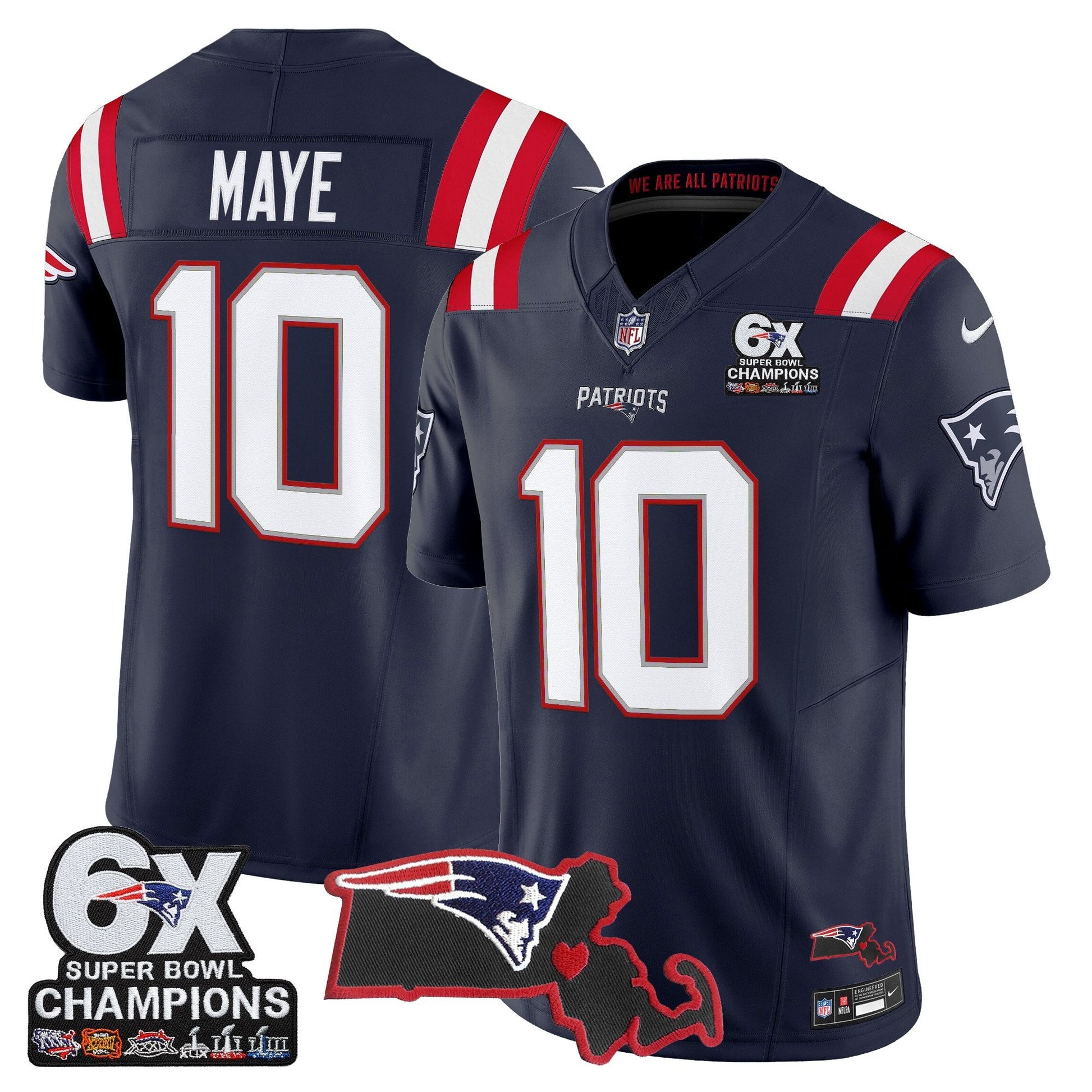 Men's New England Patriots 6-Time Champions & Massachusetts Patch Vapor Limited Jersey - All Stitched