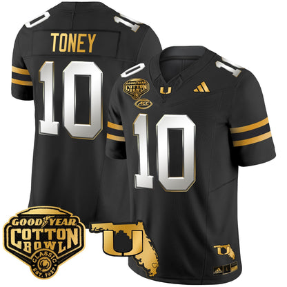 Men's Miami Hurricanes 2025/26 Cotton Bowl & Florida Patch Gold Vapor Limited Jersey - All Stitched