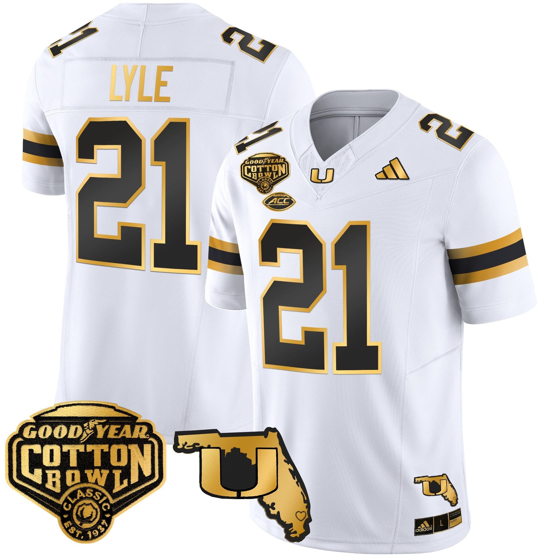 Men's Miami Hurricanes 2025/26 Cotton Bowl & Florida Patch Gold Vapor Limited Jersey - All Stitched