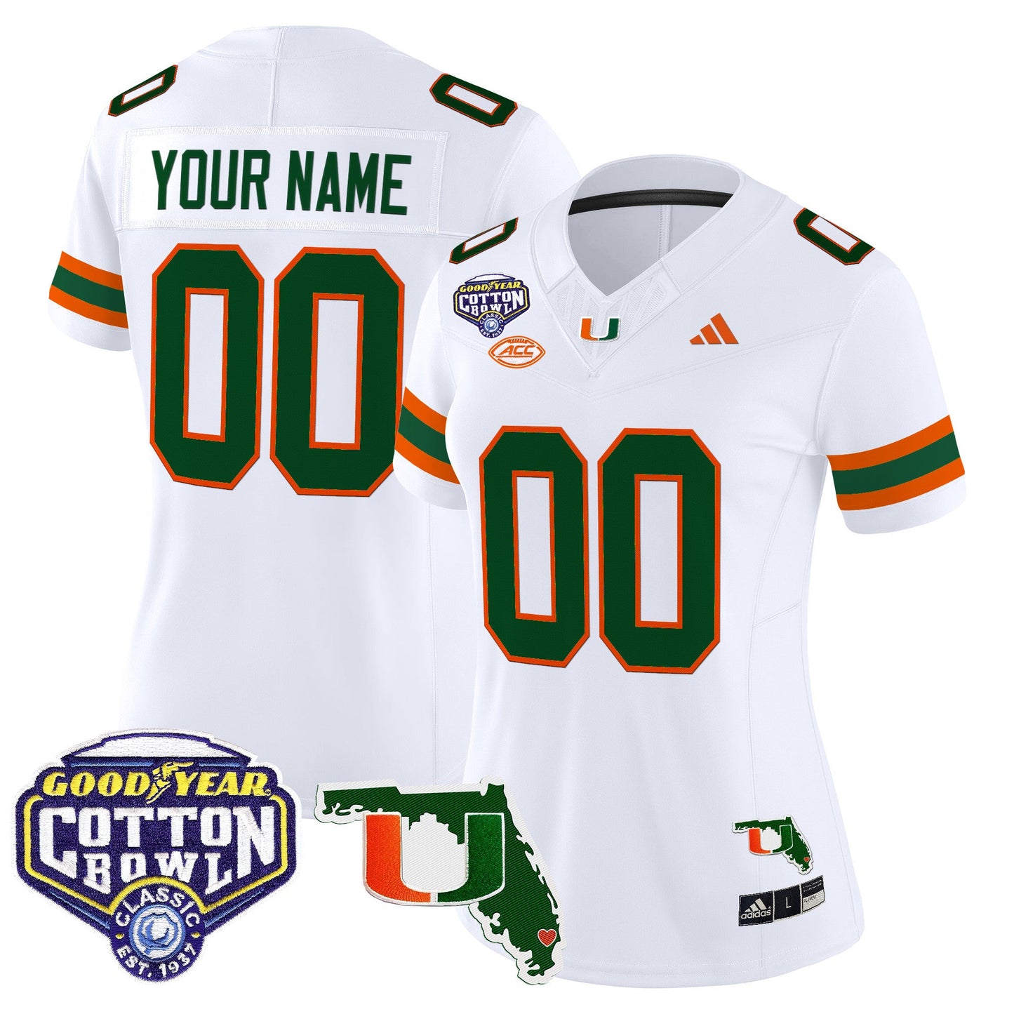 Miami Hurricanes 2025 Cotton Bowl & Florida Patch Vapor Limited Custom Jersey - All Stitched