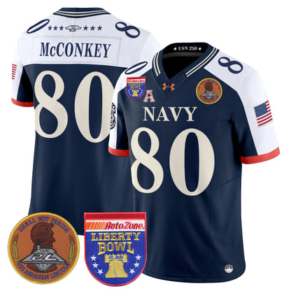 Men's Navy Midshipmen 250th Anniversary Vapor Limited Jersey - 2026 Liberty Bowl Patch - Stitched