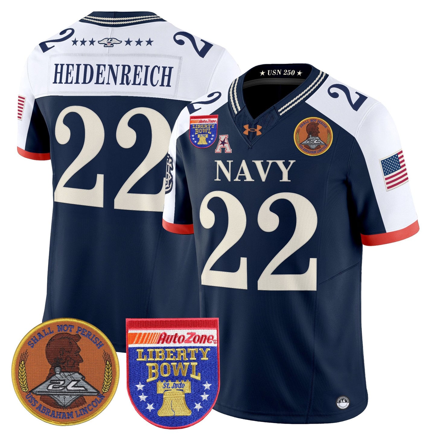 Men's Navy Midshipmen 250th Anniversary Vapor Limited Jersey - 2026 Liberty Bowl Patch - Stitched