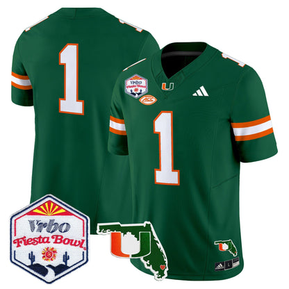 Men's Miami Hurricanes 2026 The Fiesta Bowl & Florida Patch Vapor Limited Jersey - All Stitched