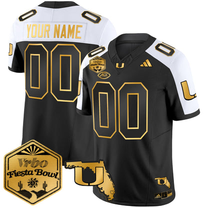 Miami Hurricanes 2026 The Fiesta Bowl & Florida Patch Gold Vapor Limited Custom Jersey - All Stitched