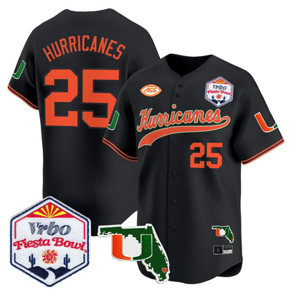 Men's Miami Hurricanes 2026 The Fiesta Bowl & Florida Patch Vapor Baseball Jersey - All Stitched
