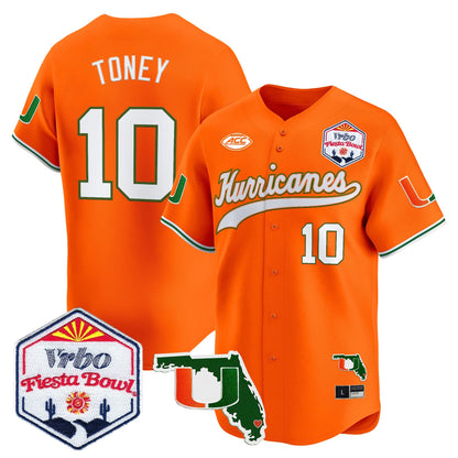 Men's Miami Hurricanes 2026 The Fiesta Bowl & Florida Patch Vapor Baseball Jersey - All Stitched